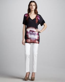 McQ Alexander McQueen Printed V Neck Tee & Ankle Length Skinny Jeans