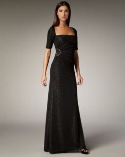 David Meister Metallic Lace Gown   