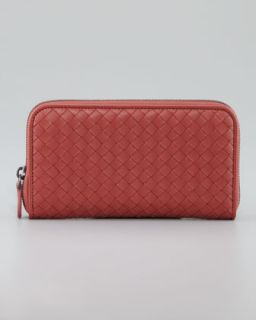 V1E83 Bottega Veneta Woven Leather Continental Wallet, Coral