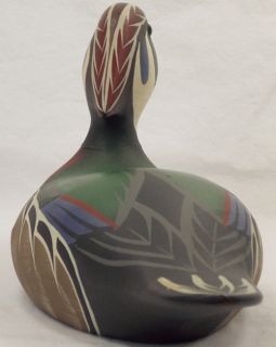 1981 Ray Hornick Bros Carved Wooden Duck Signed Hand Painted Glass