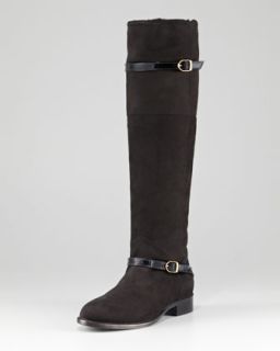 Patent Trimmed Suede Flat Boot