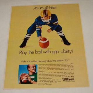 1967 Wilson football ad ~ PAUL HORNUNG ~ Packers