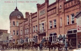  NY Central Fire Station Horse Drawn Wagons Fire Equipment 1911