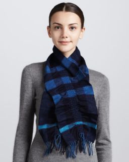 ruched check cashmere scarf pale petrol blue $ 295
