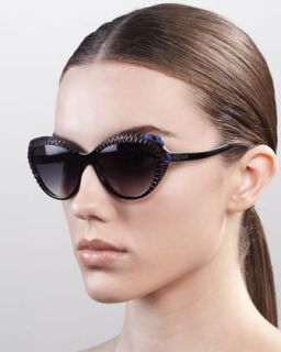 D0CVX Alexander McQueen Scalloped Modified Cat Eye Sunglasses, Black