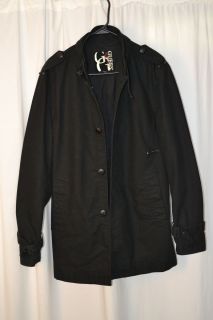Guess Rugged Distressed Black Trench Coat Men Sz M