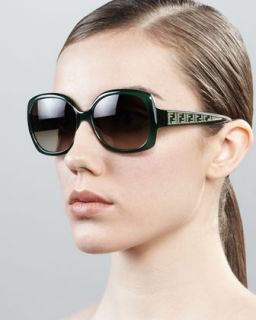 D0G2H Fendi Oversized Zucca Arm Sunglasses, Green