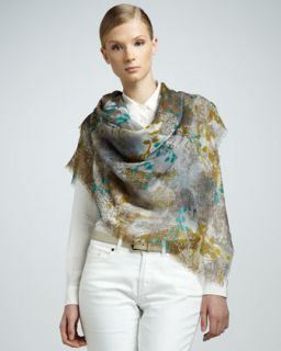D0FNB Loro Piana Scialle le Ginestre Floral Scarf, Oil/Gold
