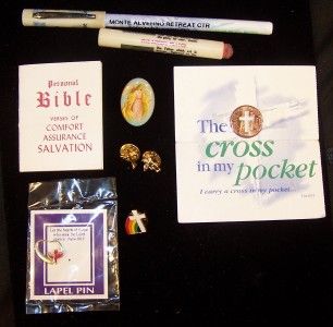  christian symbols 5 pins pen 2 tracts cross angel holy spirit prayers