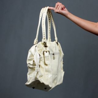 Hobo Barrel Patent Baguette Large Studded Shoulder Bag