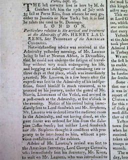 Merchant Henry Laurens Captured by British 1780 Revolutionary War