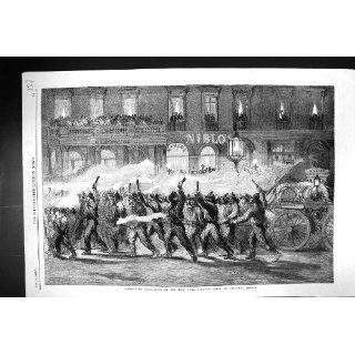 Antique Print of 1858 Torchlight Procession New York