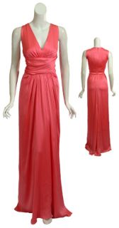 Carolina Herrera Coral Textured Silk Fitted Evening Gown Dress $2990