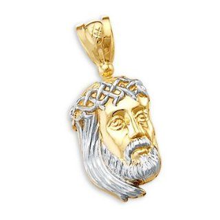 14k Yellow n White Gold Large Jesus Face Charm Pendant Jewelry