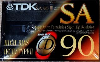 TDK SA 90 HIGH BIAS SEALED BLANK AUDIO TYPE II AUDIO CASSETTE TAPE.