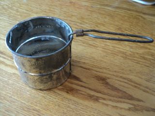 Antique Vintage Wire Handle 2 Cup Embossed Tin Flour Sifter Primitive