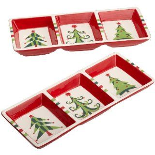 DII Tree Trio Ceramic 3 Section Plate, Set of 2 Kitchen