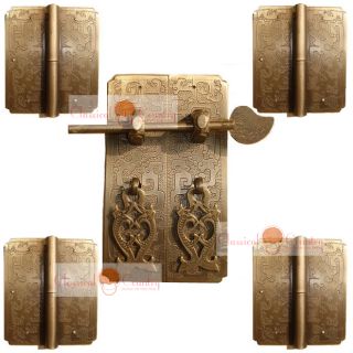 Chinese Brass Hardware Cabinet Set Hinge Face Plate Handle Pull Middle