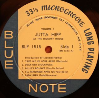 Jutta Hipp at The Hickory House LP Blue Note BLP 1515 DG Flat Edge