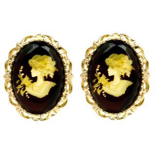 14k Gold and Baltic Amber Cameo Large Stud Earrings Jewelry 