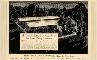 1931 Ad Hitchings Greenhouse Conservatories Garden Original