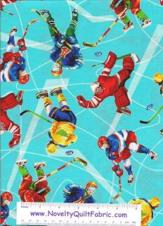 Hockey Player Ice Puck Stick Goal Skates Novelty Quilt Fabric Michael