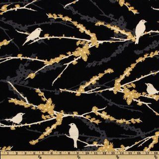 44 Wide Aviary 2 Sparrows Cavern Black Fabric By The