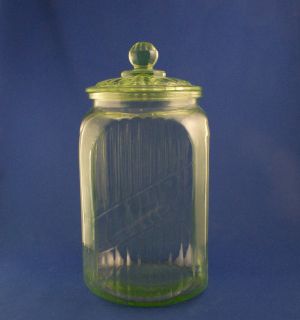 Vintage Hocking Glass Company Green Ribbed Kitchen Canister 40 oz C
