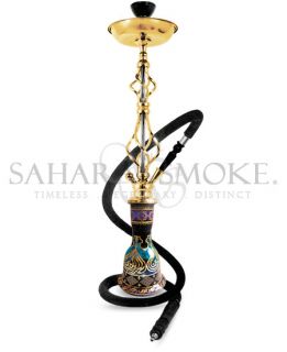  hookah with curving lines and an elaborate gold finish this hookah