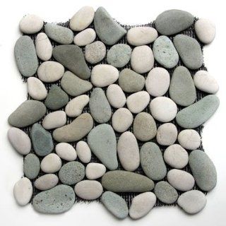 12 x 12 In. Green/White River Stone Pebble Green Mosaic