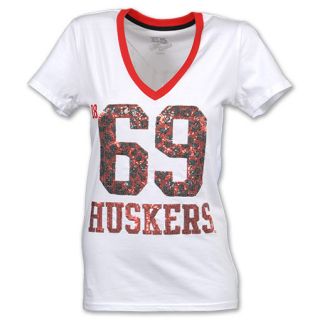 NCAA Nebraska Cornhuskers Jungle V Neck Womens Tee Shirt