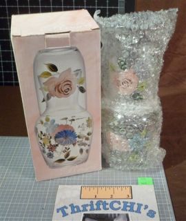 ThriftCHI Home Essentials Hand Painted Roses Themed Clear Glass Carafe