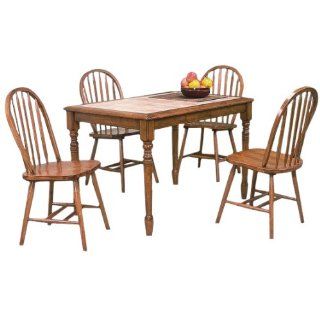New Oak Finish Sand Tile Top Table Dining Set with 4