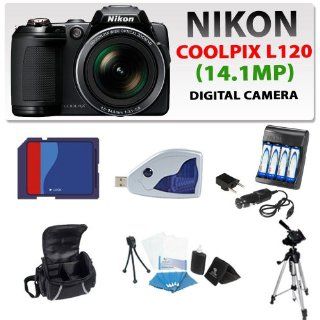Nikon Coolpix L120 Digital Camera (Black) with 8gb Sdhc