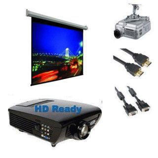 HD 1080i Home Theater Projector Bundle with 100 Electric Screen 16 9