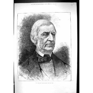 Antique Print of 1882 Portrait Ralph Waldo Emerson