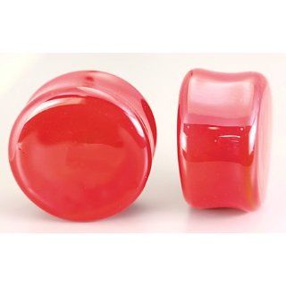 FLAT PLUGS RUBY RED Glass   Ear Gauge Jewelry   Price Per 1  25mm~1