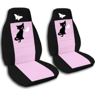 Black and Sweet Pink Kitten seat covers for a 2005 to 2010 Jeep