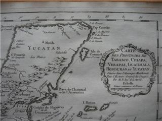 1754 Bellin Map Mexico Yucatan Guatimala Honduras