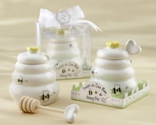 25 Sweet as Can Bee Ceramic Honey Pot with Wooden Dipper Baby Shower