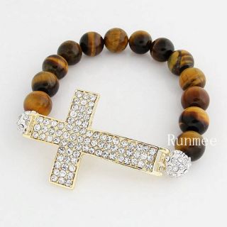  Beads Crystal Pave Gold Sideway Cross Honesty Stretch Bracelets
