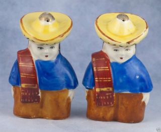 Vintage Ceramic Men with Sombreros Souvenir Salt Pepper Shakers Made