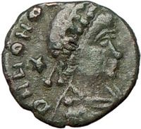 Honorius Theodosius II w Globe 408AD Authentic Ancient Roman Coin RARE