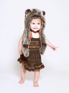 Authentic Spirit Hoods Faux Fur Baby Hood Grey Wolf Baby Animal Hat
