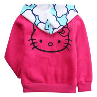  Kids Girls Kitty Cat Winter Fleece Rose Red Hoodies Size#140 7 8Years
