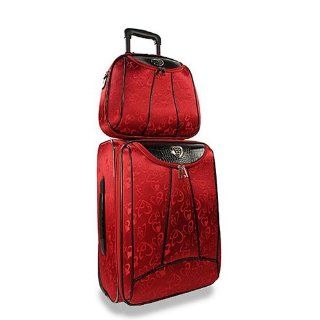 Red 2 Piece Heart Accent Rolling Travel Bag Set    Not