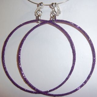 Clip on 3 25 Purple Glitter Thin Large Hoop Earrings J333 Juicebox