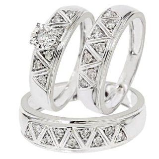 1/2 Carat Diamond Trio Wedding Ring Set 10K White Gold