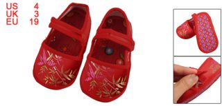 Baby Infant Hoop Loop Fastener Embroidered Shoes Prewalker Red Pair US