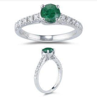 25 Cts Diamond & 0.69 Cts Natural Emerald Ring in 18K White Gold 6.0